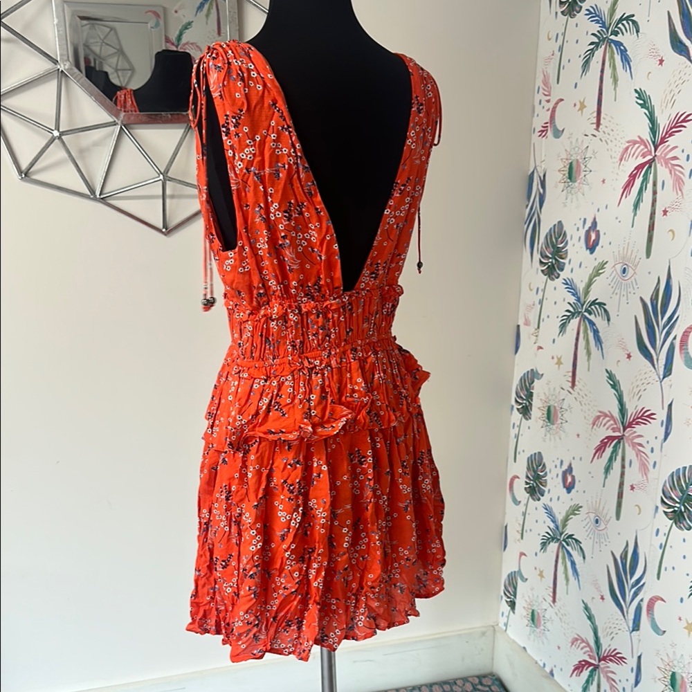 Line & Dot Orange Ruched Wrap Mini Dress - Picture 6 of 8